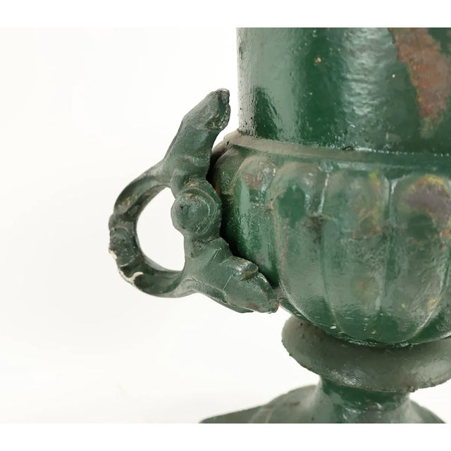 Pair of Antique Neoclassical Green-Painted Cast Iron Garden Urns | Ca. 19th Century For Sale - Image 4 of 6