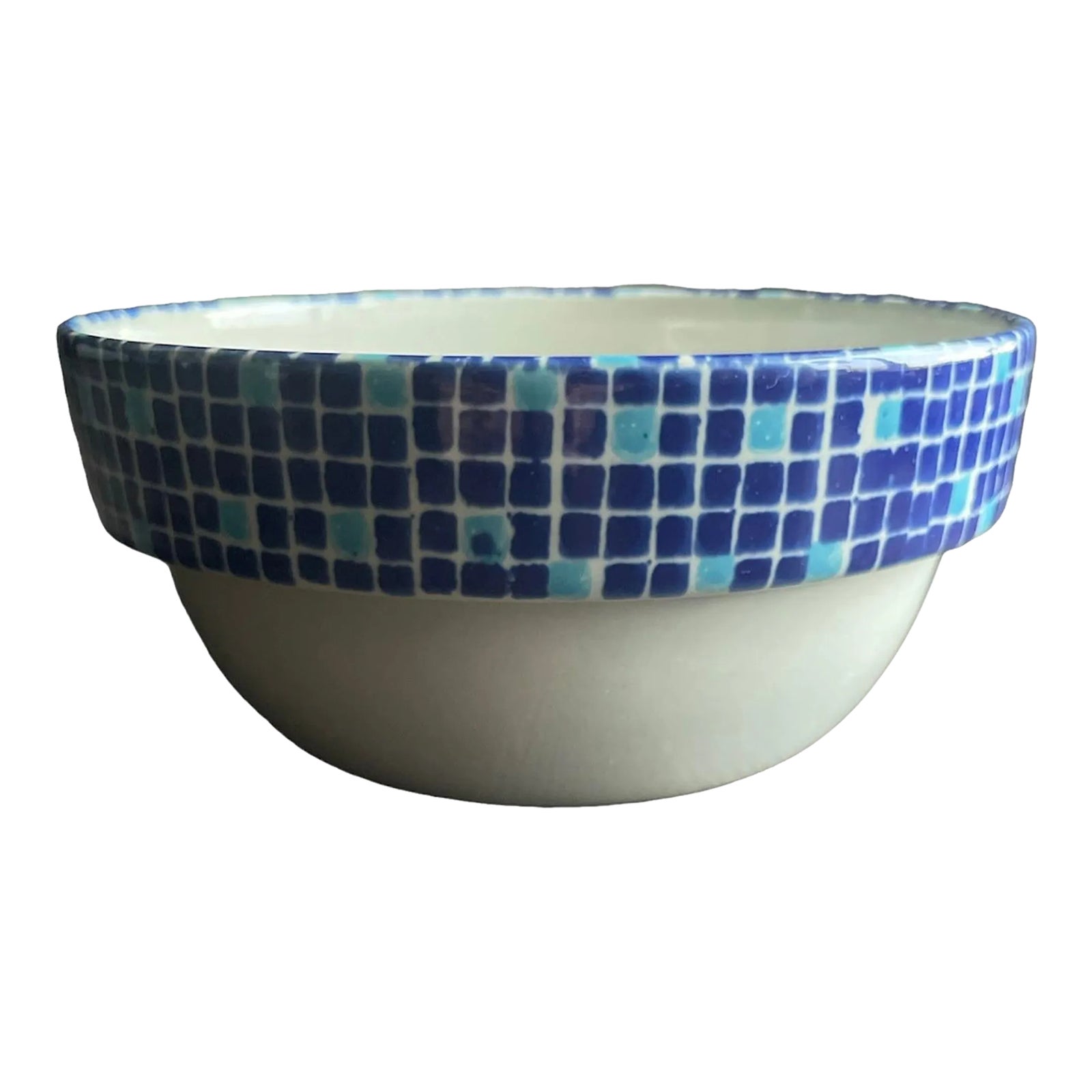 Grestel Stoneware Cobalt Blue Checker Serving Bowl, Made in Portugal