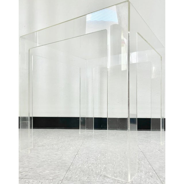 Transparent Space Age Clear Acrylic Lucite Parsons Style Side Table For Sale - Image 8 of 8