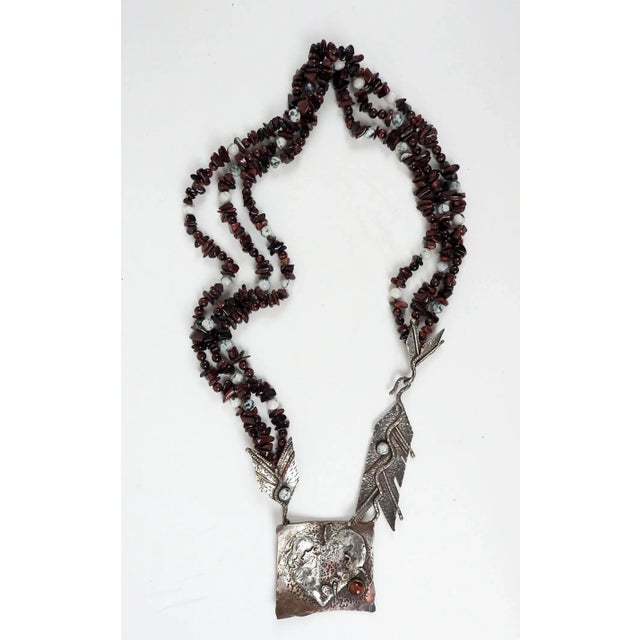Wine Vintage 1991 Artist Made Sterling Copper Agate Necklace & Earrings For Sale - Image 8 of 12