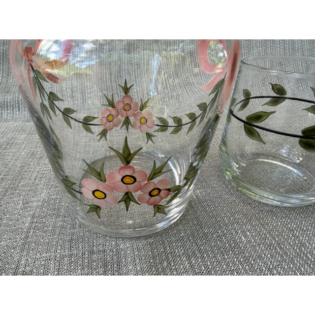 Glass Vintage Hand Painted Bedside Carafe & Cup Set For Sale - Image 7 of 14