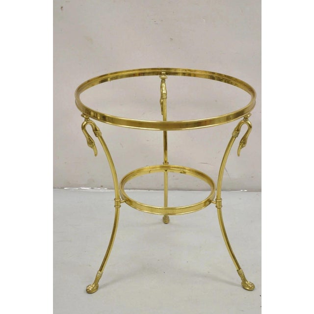 Late 20th Century Italian Hollywood Regency Brass Swan Tripod 2 Tier Round Occasional Side Table For Sale - Image 10 of 12