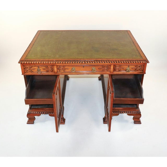 Late 19th Century English Chippendale Style Mahogany Partners Desk For Sale - Image 4 of 12
