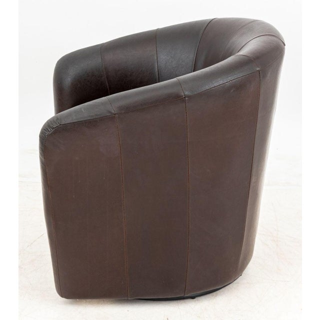 Milo Baughman Art Deco Style Brown Leather Swivel Tub Chair For Sale - Image 4 of 6