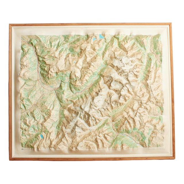 Vintage French Raised Relief Map of Mont Blanc Massif, 1970s For Sale