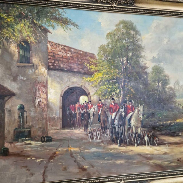 Rustic Off to the Meet, Oil Painting on Canvas, 20th Century, Framed For Sale - Image 3 of 9