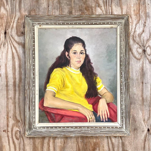 Vintage Signed Realist Portrait of Young Woman Oil Painting For Sale - Image 12 of 13