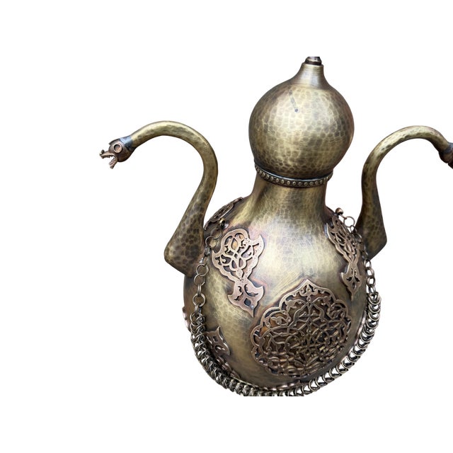 Mid-Century Modern Rustic Hand-Hammered Ottoman Brass Ewer For Sale - Image 3 of 13