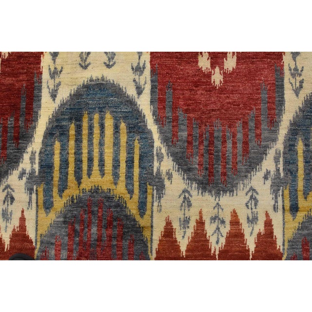 Ikat Rug 10’3” X 13’11” Beige Red Wool Modern Hand-Knotted Oriental Carpet For Sale - Image 11 of 15