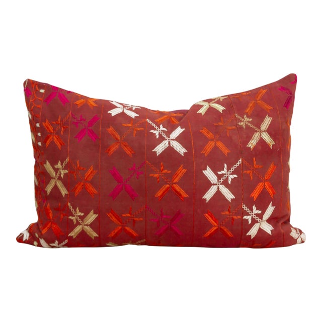 Punjabi Art, Antique Phulkari Lumbar Pillow Cover For Sale