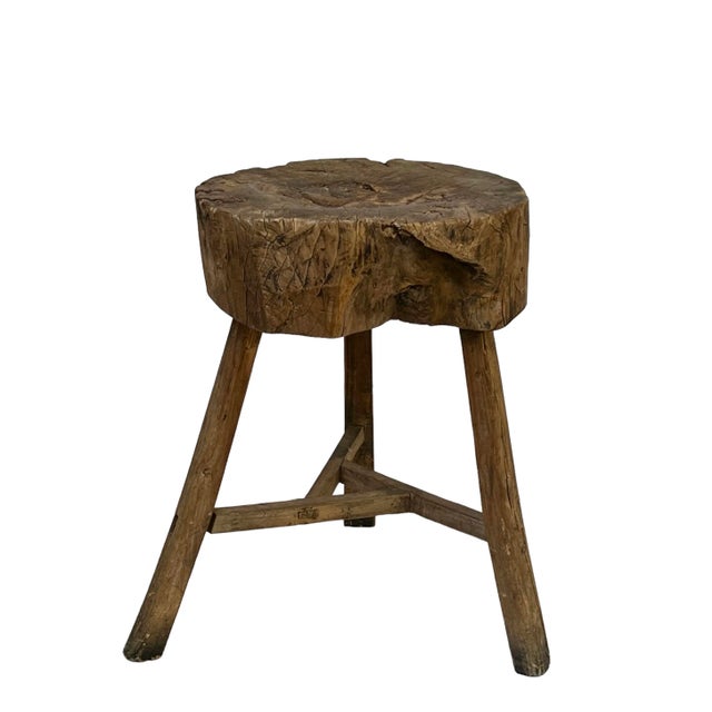 Early 19th Century Rustic 19th Century Antique French Butcher Walnut Chopping Block, Side Table For Sale - Image 5 of 12