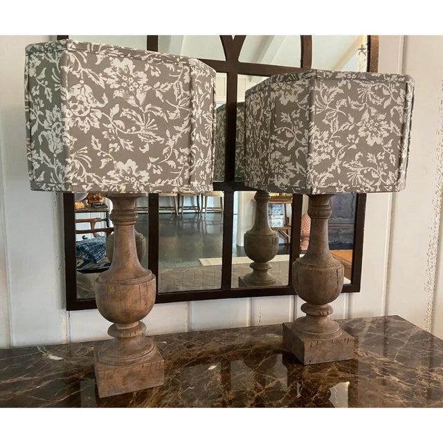 Taupe Pair Aidan Gray Lamps With Original Print Shades For Sale - Image 8 of 8