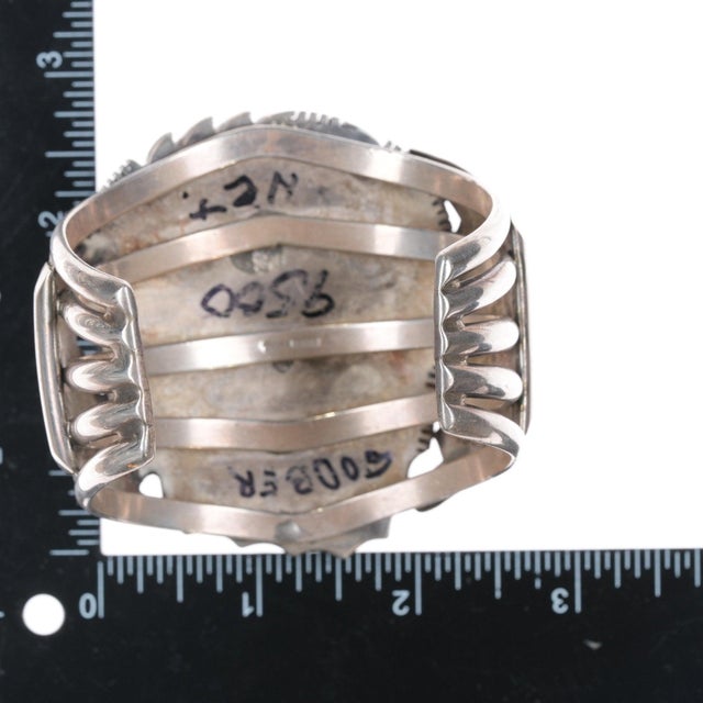 7" huge Godber turquoise Navajo sterling cuff bracelet by E Piaso For Sale - Image 10 of 11
