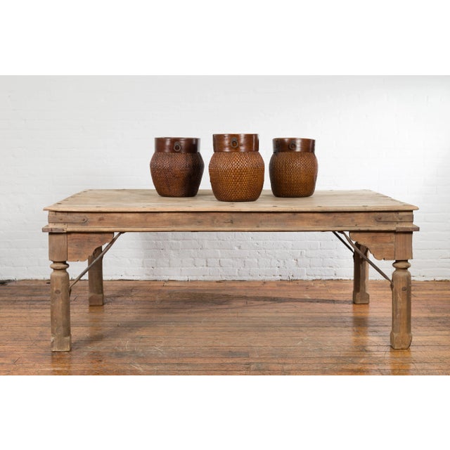 Wood Indian Dining Table with Distressed Patina, Iron Details and Baluster Legs For Sale - Image 7 of 13
