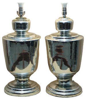 Large Vintage Mirrored Glass Tables Lamps, Set of 2