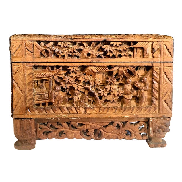 Vintage Chinese Hand-Carved Camphor Wood Box For Sale - Image 4 of 8