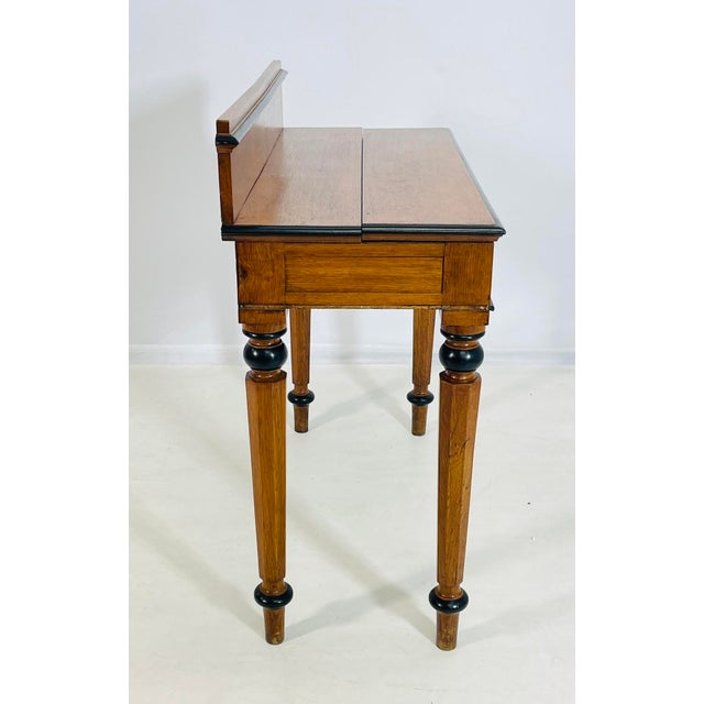 19th Century American Classical Revival Writing Table in Solid Oak With Ebonized For Sale - Image 4 of 12