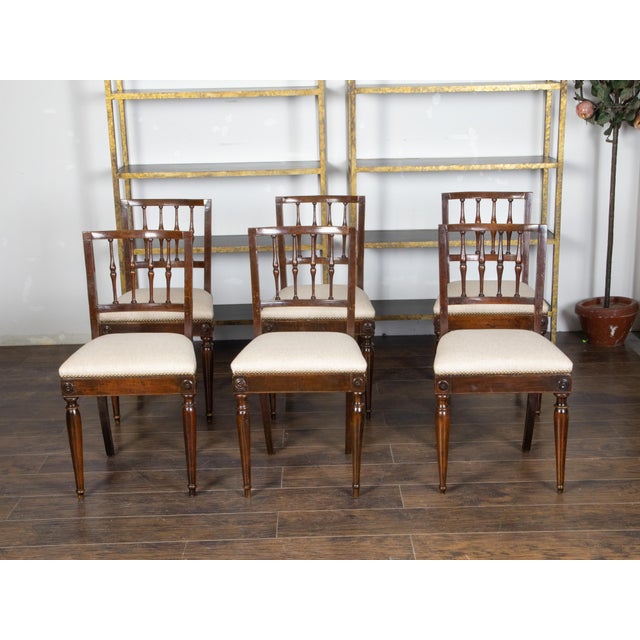 Set of Six Italian 1800s Walnut Dining Room Chairs with Spindle Shaped Backs For Sale - Image 4 of 11