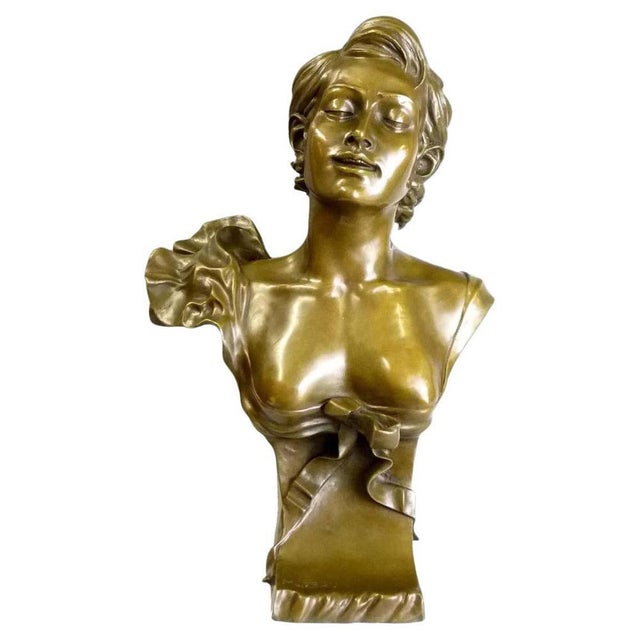 Metal Art Nouveau Bust Sculpture, 20th Century, Gold Patinated Bronze For Sale - Image 7 of 7