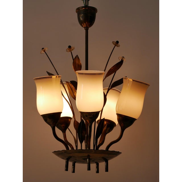 Scandinavian Brass and Opal Glass Ceiling Lamp, 1950s For Sale - Image 6 of 18