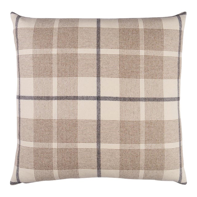 Schumacher Montana Wool Plaid 18" Pillow In Neutral For Sale
