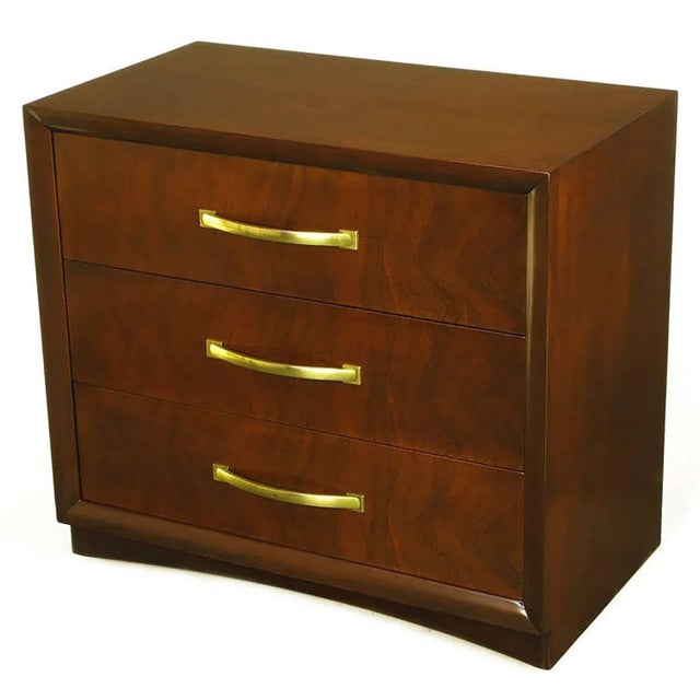 Widdicomb modern original Art Deco three-drawer commode with figured mahogany drawer fronts. Picture frame style casing...