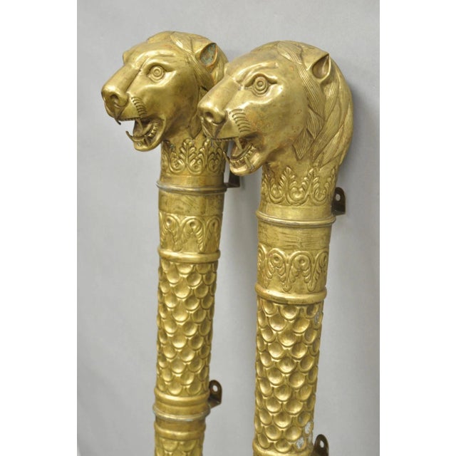 Traditional Vintage Italian Regency Neoclassical Large Brass Lion Sconce Door Handles Pair For Sale - Image 3 of 17