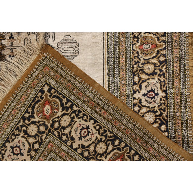 Textile Hand-Knotted Vintage Persian Qum Rug in Beige-Brown Medallion Pattern For Sale - Image 7 of 7