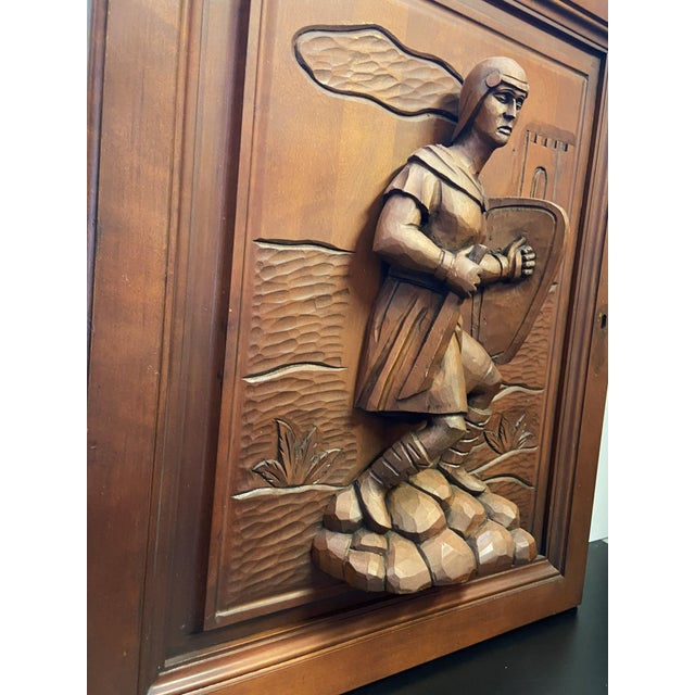 Antique Architectural Panel Carved Wood Medieval Knight, 1950s For Sale - Image 9 of 10