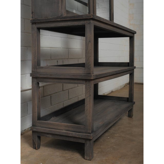 Late 20th Century Dark Wood Glass-Front Cabinet on Tiered Open Base For Sale - Image 5 of 5