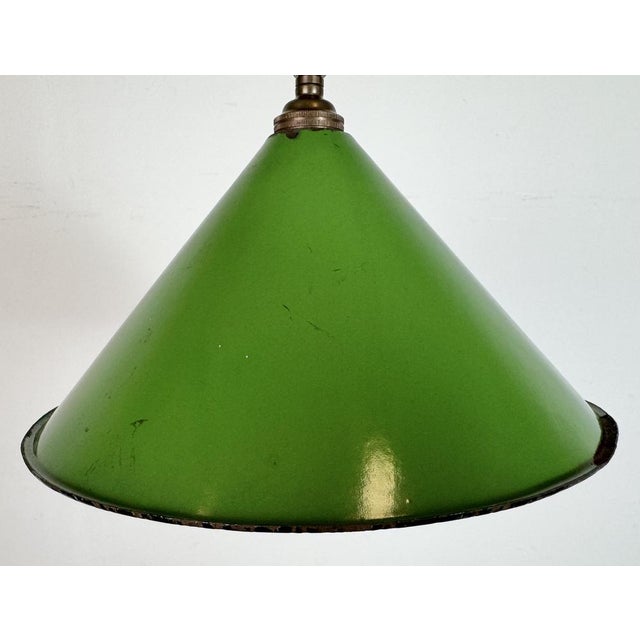 British Industrial Green Enamel Factory Pendant Lamp, 1950s For Sale - Image 4 of 17