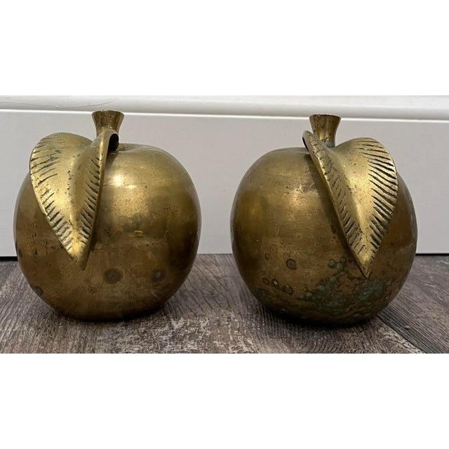 Mid-Century Modern Mid Century Solid Brass Apples- a Pair For Sale - Image 3 of 10