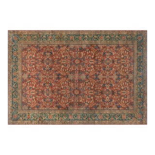 Authentic Indian Red, Blue Botanic Handmade Wool Rug For Sale