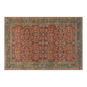 Authentic Indian Red, Blue Botanic Handmade Wool Rug