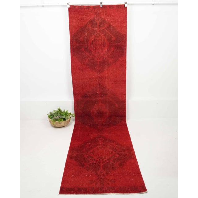 1970s Vintage Turkish Handmade Wool Cotton Red Runner Rug For Sale - Image 10 of 11