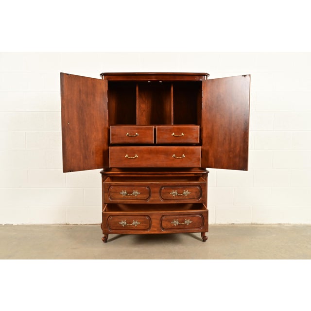 Late 20th Century Century Furniture French Provincial Louis XV Carved Cherry Wood Armoire Dresser or Gentleman's Chest For Sale - Image 5 of 15