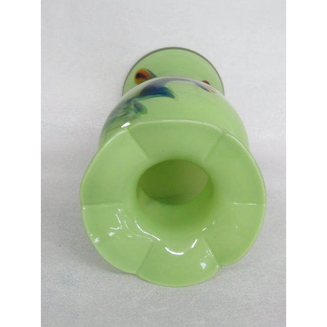 Dalian Art Hand Blown Glass Green Colorful Ruffle Top Vase For Sale - Image 10 of 12