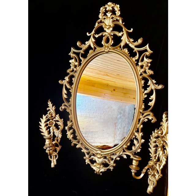 Mid 20th Century Mid 20th Century Set of 3, Rococo Style Giltwood Wall Mirror Set For Sale - Image 5 of 12