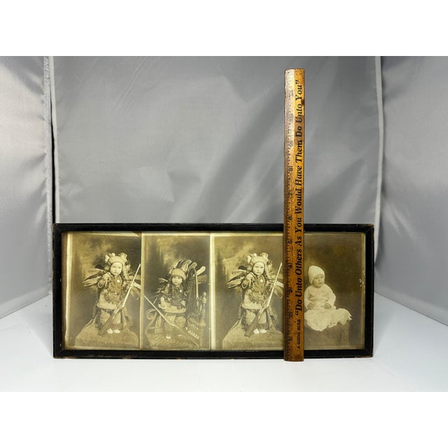 Photography Antique Framed Photograph Collage: Toddler Dressed as Native American For Sale - Image 7 of 8