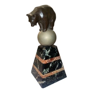 French Art Deco Bronze Bear Sculpture on Marble Base, 1920's. For Sale
