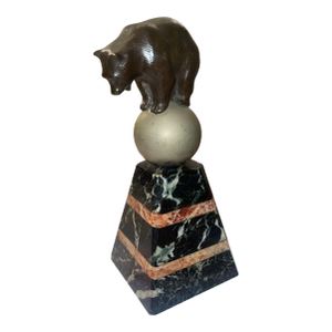 French Art Deco Bronze Bear Sculpture on Marble Base, 1920's.
