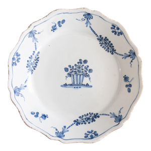 18th Century French Nevers Faience Blue & White Faience Scalloped Floral Plate
