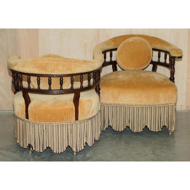 Victorian Tete a Tete Conversation Sofa with Ebonised Frame For Sale - Image 13 of 18
