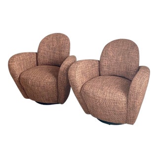 Pair of Michael Wolk "Miami" Postmodern Striped Swivel Chairs For Sale
