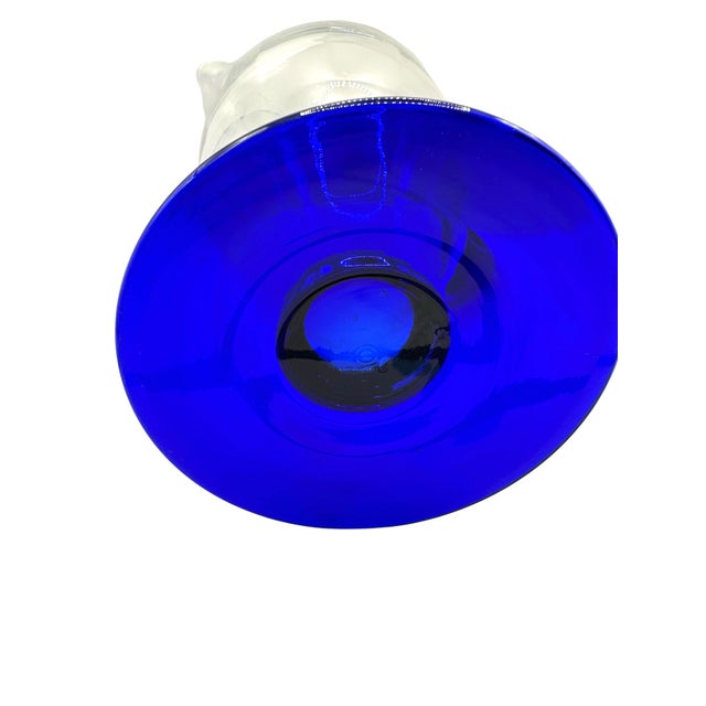 Glass Vintage Romanian Cobalt Blue and Gold Crystal Pedestal Pitcher For Sale - Image 7 of 12