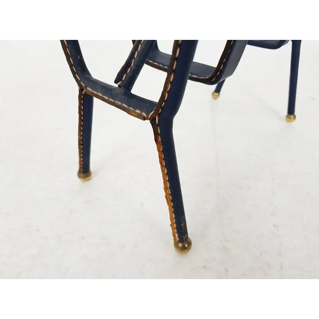 1950s French Blue Leather Stitched Magazine Rack by Jacques Adnet, 1950s For Sale - Image 5 of 9