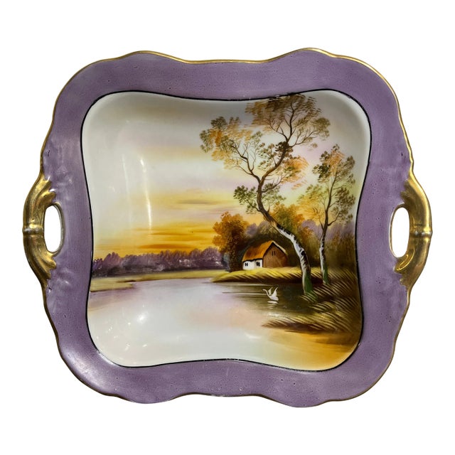 Antique Noritake Hand Painted Porcelain Handled Trinket/Serving Bowl For Sale