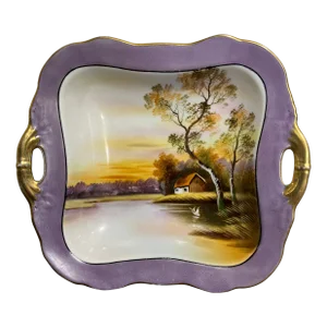 Antique Noritake Hand Painted Porcelain Handled Trinket/Serving Bowl