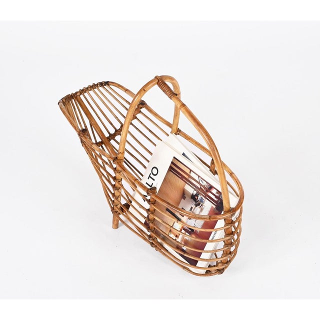 Mid-Century Modern Mid-Century French Riviera Bamboo & Rattan Magazine Rack, Italy, 1960s For Sale - Image 3 of 18