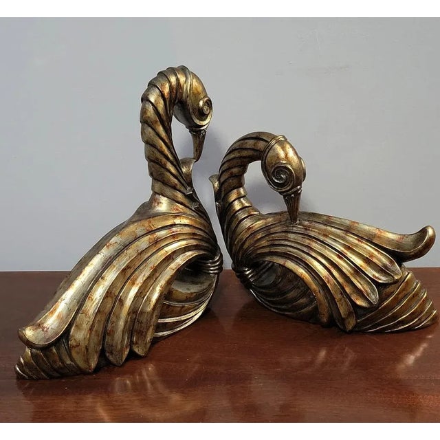 Modern Deco Style Gold Lacquered Swan Bird Statues - a Pair For Sale In Raleigh - Image 6 of 9